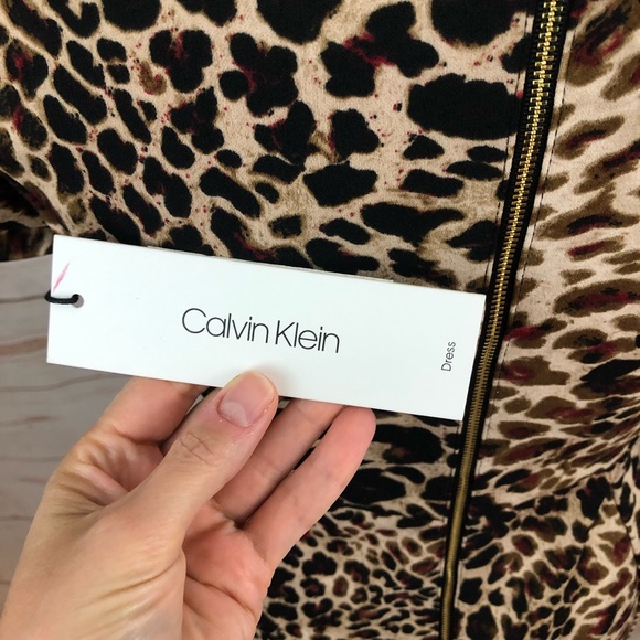 NWT Calvin Klein Puffy Tulip Sleeve Leopard Cheetah Sheath Dress - Picture 9 of 10